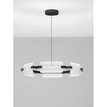 Lampa wisząca okrągła - szkło ryflowane Corfino 81,5cm LED 3000K przeźroczysty / czarny