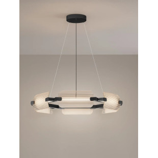 Lampa wisząca okrągła - szkło ryflowane Corfino 81,5cm LED 3000K przeźroczysty / czarny