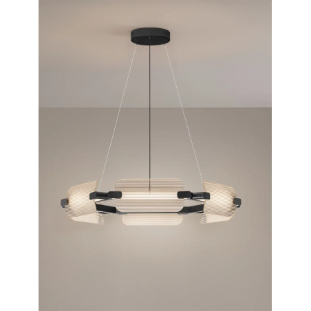 Lampa wisząca okrągła - szkło ryflowane Corfino 81,5cm LED 3000K przeźroczysty / czarny