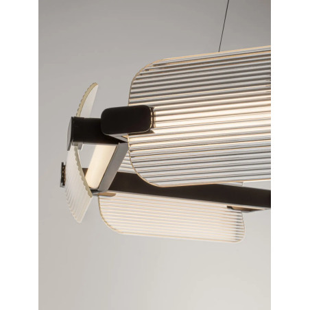 Lampa wisząca okrągła - szkło ryflowane Corfino 81,5cm LED 3000K przeźroczysty / czarny