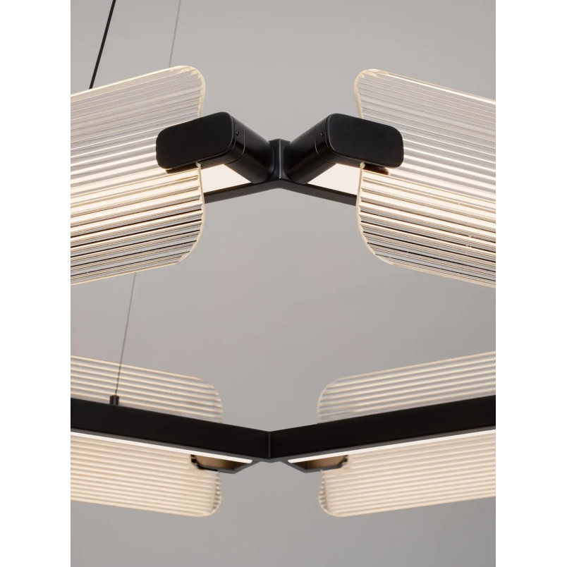 Lampa wisząca okrągła - szkło ryflowane Corfino 81,5cm LED 3000K przeźroczysty / czarny