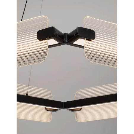 Lampa wisząca okrągła - szkło ryflowane Corfino 81,5cm LED 3000K przeźroczysty / czarny