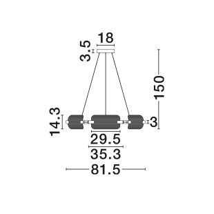 Lampa wisząca okrągła - szkło ryflowane Corfino 81,5cm LED 3000K przeźroczysty / czarny