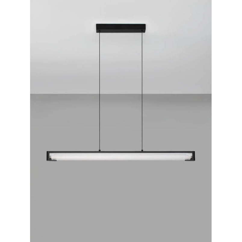 Lampa wisząca podłużna - szkło ryflowane Corfino 87cm LED 3000K przeźroczysty / czarny