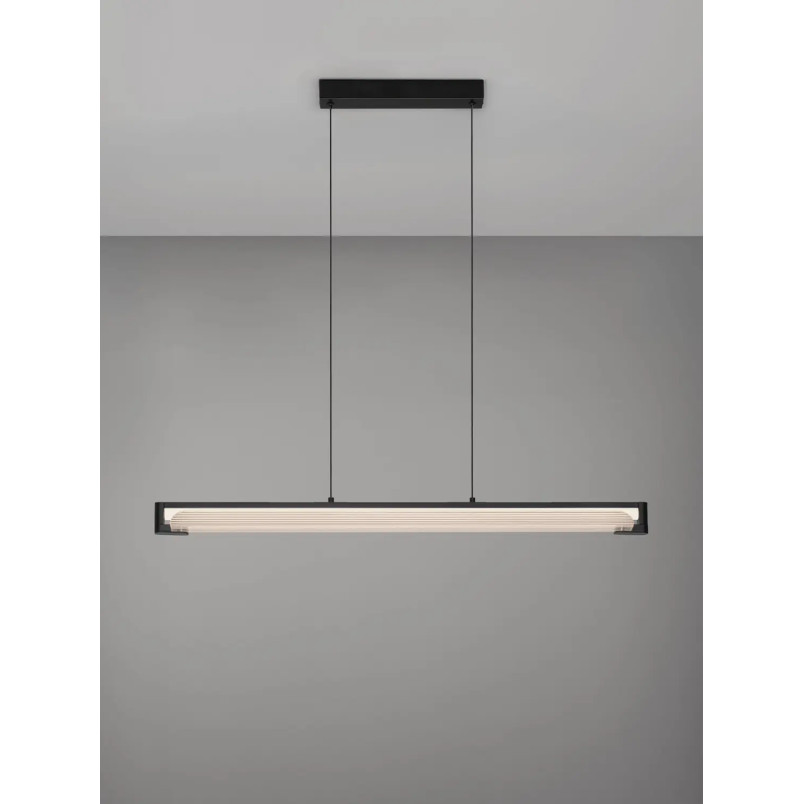 Lampa wisząca podłużna - szkło ryflowane Corfino 87cm LED 3000K przeźroczysty / czarny