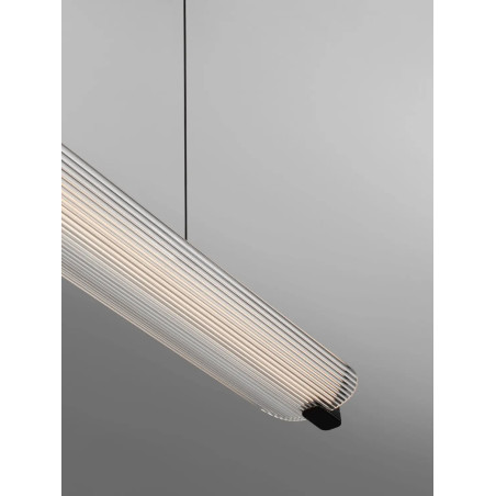 Lampa wisząca podłużna - szkło ryflowane Corfino 87cm LED 3000K przeźroczysty / czarny