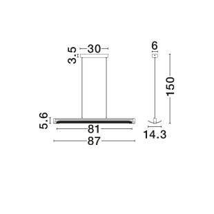 Lampa wisząca podłużna - szkło ryflowane Corfino 87cm LED 3000K przeźroczysty / czarny