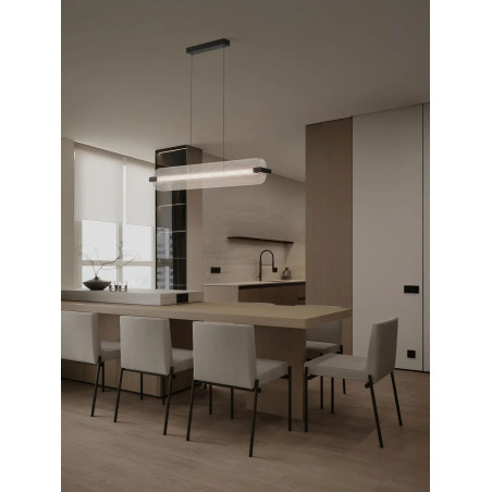 Lampa wisząca podłużna - szkło ryflowane Corfino II 87cm LED 3000K przeźroczysty / czarny