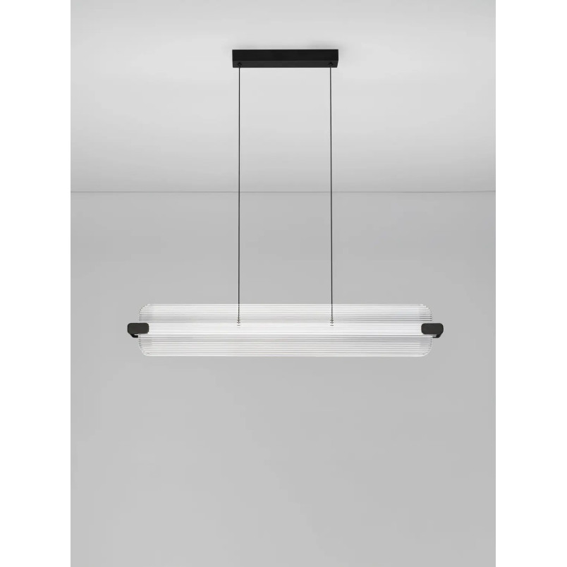 Lampa wisząca podłużna - szkło ryflowane Corfino II 87cm LED 3000K przeźroczysty / czarny