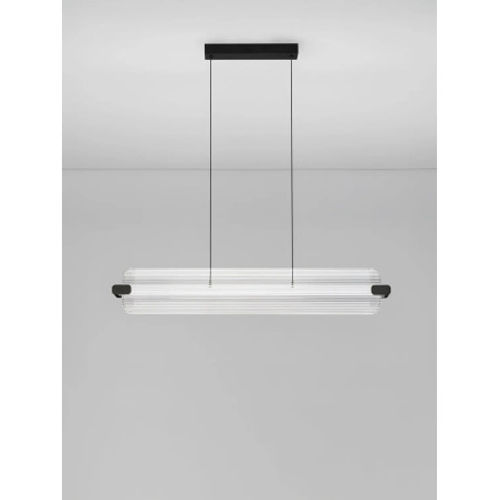 Lampa wisząca podłużna - szkło ryflowane Corfino II 87cm LED 3000K przeźroczysty / czarny