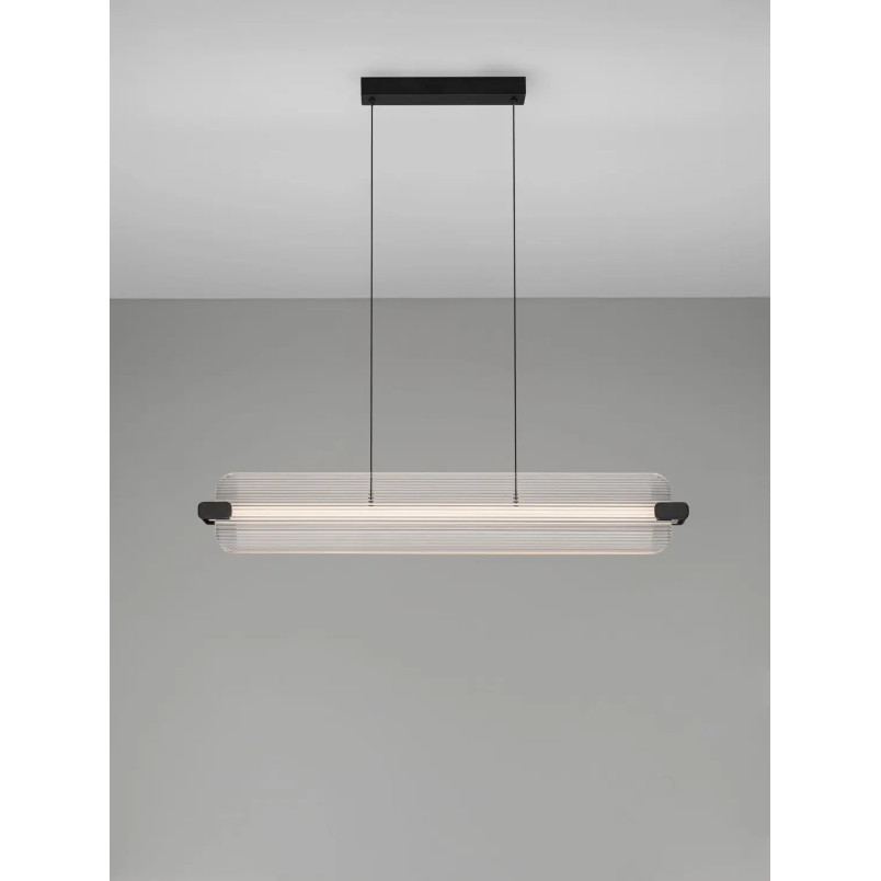 Lampa wisząca podłużna - szkło ryflowane Corfino II 87cm LED 3000K przeźroczysty / czarny