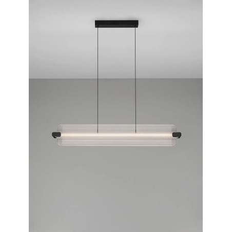Lampa wisząca podłużna - szkło ryflowane Corfino II 87cm LED 3000K przeźroczysty / czarny