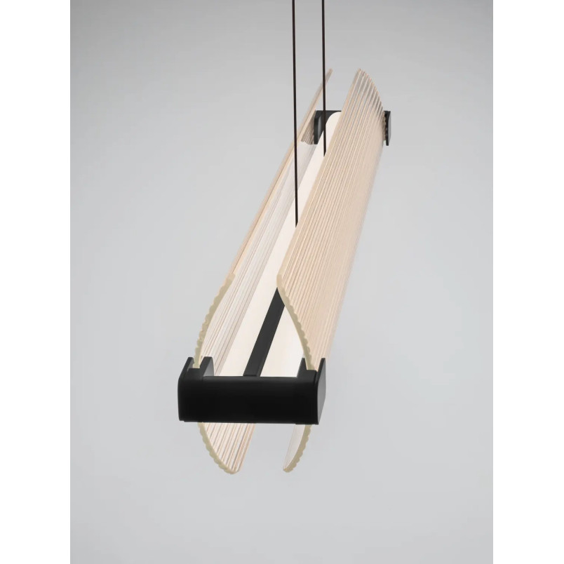 Lampa wisząca podłużna - szkło ryflowane Corfino II 87cm LED 3000K przeźroczysty / czarny