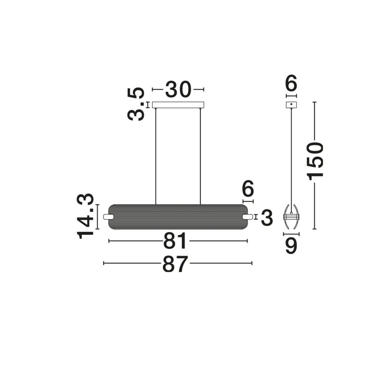 Lampa wisząca podłużna - szkło ryflowane Corfino II 87cm LED 3000K przeźroczysty / czarny