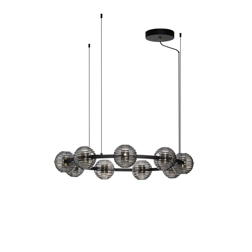 Lama wisząca okrągła ze szklanymi kulami - szkło dekoracyjne dymione Ossio 91cm LED 3000K 