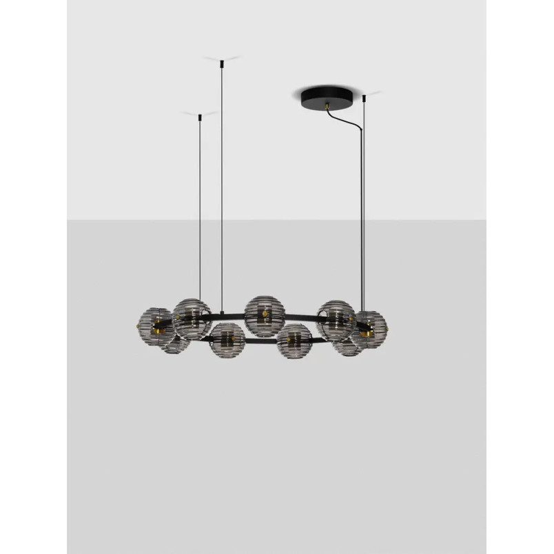 Lama wisząca okrągła ze szklanymi kulami - szkło dekoracyjne dymione Ossio 91cm LED 3000K 