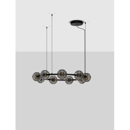 Lama wisząca okrągła ze szklanymi kulami - szkło dekoracyjne dymione Ossio 91cm LED 3000K 