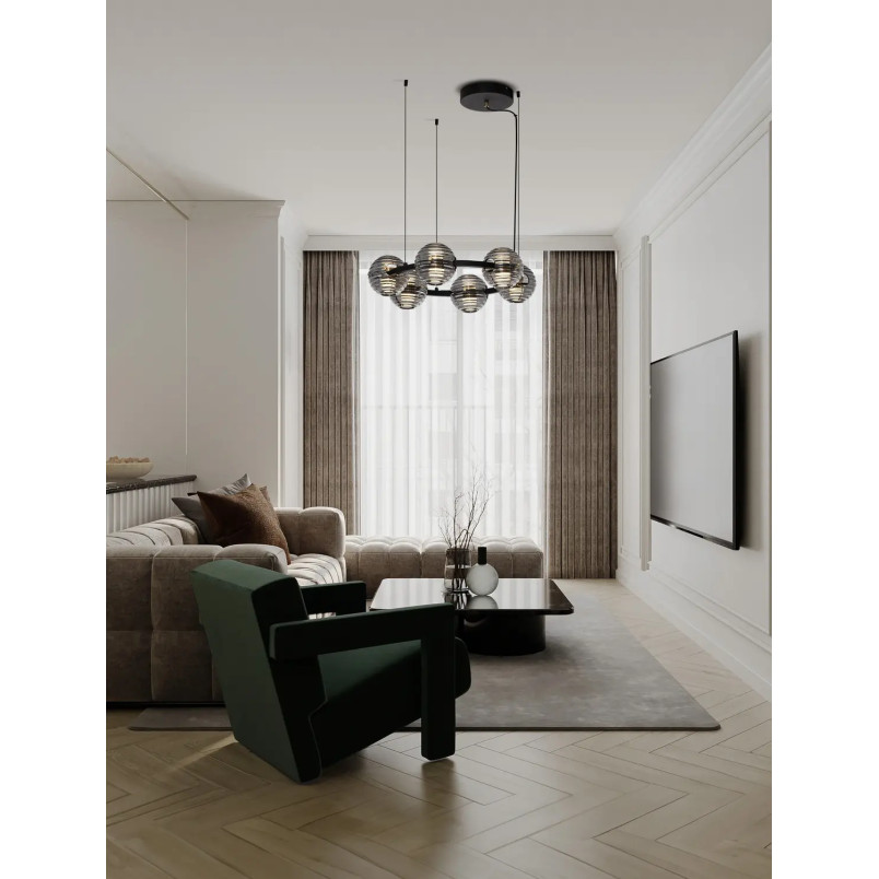 Lama wisząca okrągła ze szklanymi kulami - szkło dekoracyjne dymione Ossio 63cm LED 3000K 