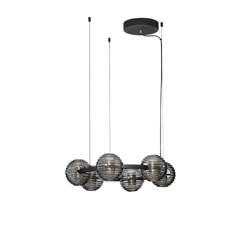 Lama wisząca okrągła ze szklanymi kulami - szkło dekoracyjne dymione Ossio 63cm LED 3000K 