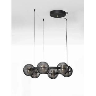 Lama wisząca okrągła ze szklanymi kulami - szkło dekoracyjne dymione Ossio 63cm LED 3000K 