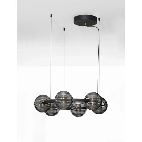 Lama wisząca okrągła ze szklanymi kulami - szkło dekoracyjne dymione Ossio 63cm LED 3000K 
