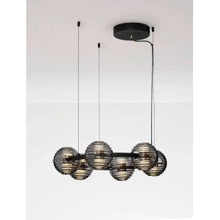 Lama wisząca okrągła ze szklanymi kulami - szkło dekoracyjne dymione Ossio 63cm LED 3000K 