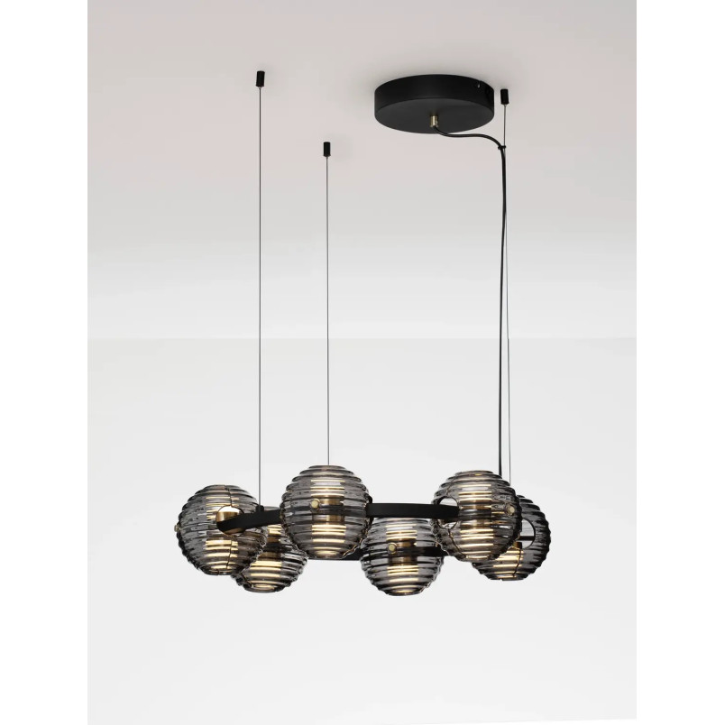Lama wisząca okrągła ze szklanymi kulami - szkło dekoracyjne dymione Ossio 63cm LED 3000K 