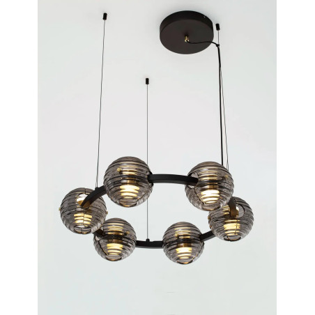 Lama wisząca okrągła ze szklanymi kulami - szkło dekoracyjne dymione Ossio 63cm LED 3000K 