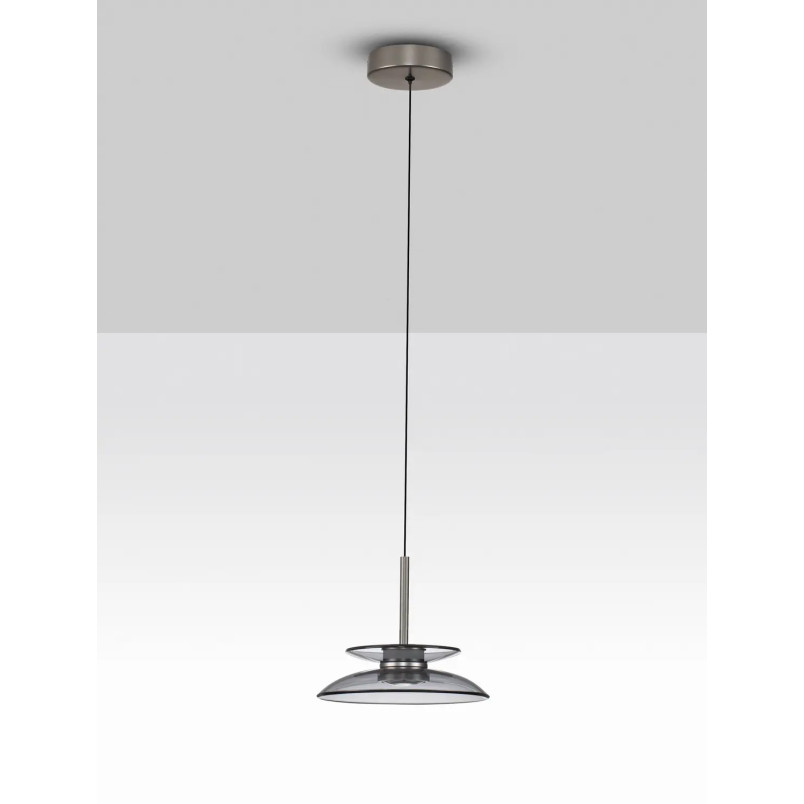 Lampa wisząca szklana designerska Loggi 23cm LED 3000K szkło dymione / ciemny nikiel