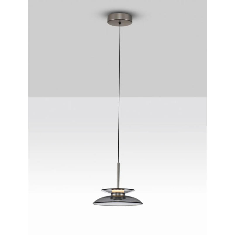 Lampa wisząca szklana designerska Loggi 23cm LED 3000K szkło dymione / ciemny nikiel
