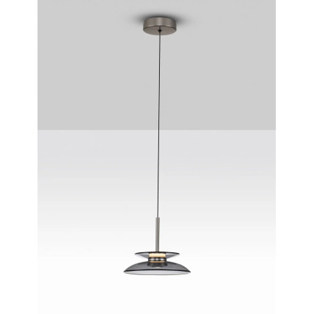 Lampa wisząca szklana designerska Loggi 23cm LED 3000K szkło dymione / ciemny nikiel