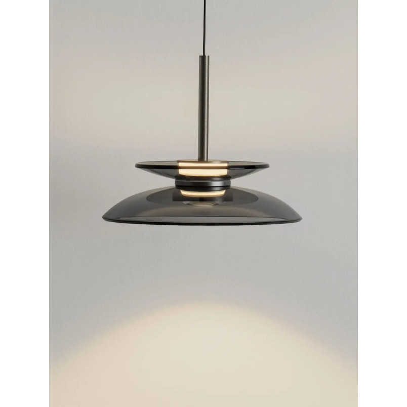 Lampa wisząca szklana designerska Loggi 23cm LED 3000K szkło dymione / ciemny nikiel