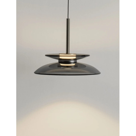 Lampa wisząca szklana designerska Loggi 23cm LED 3000K szkło dymione / ciemny nikiel