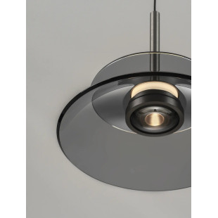 Lampa wisząca szklana designerska Loggi 23cm LED 3000K szkło dymione / ciemny nikiel