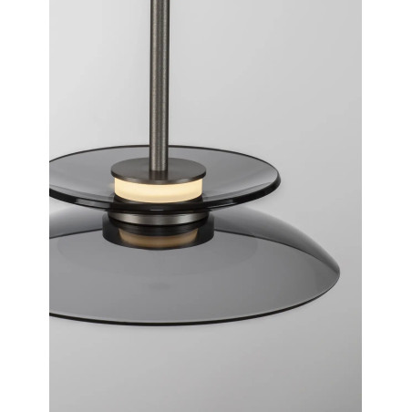 Lampa wisząca szklana designerska Loggi 23cm LED 3000K szkło dymione / ciemny nikiel