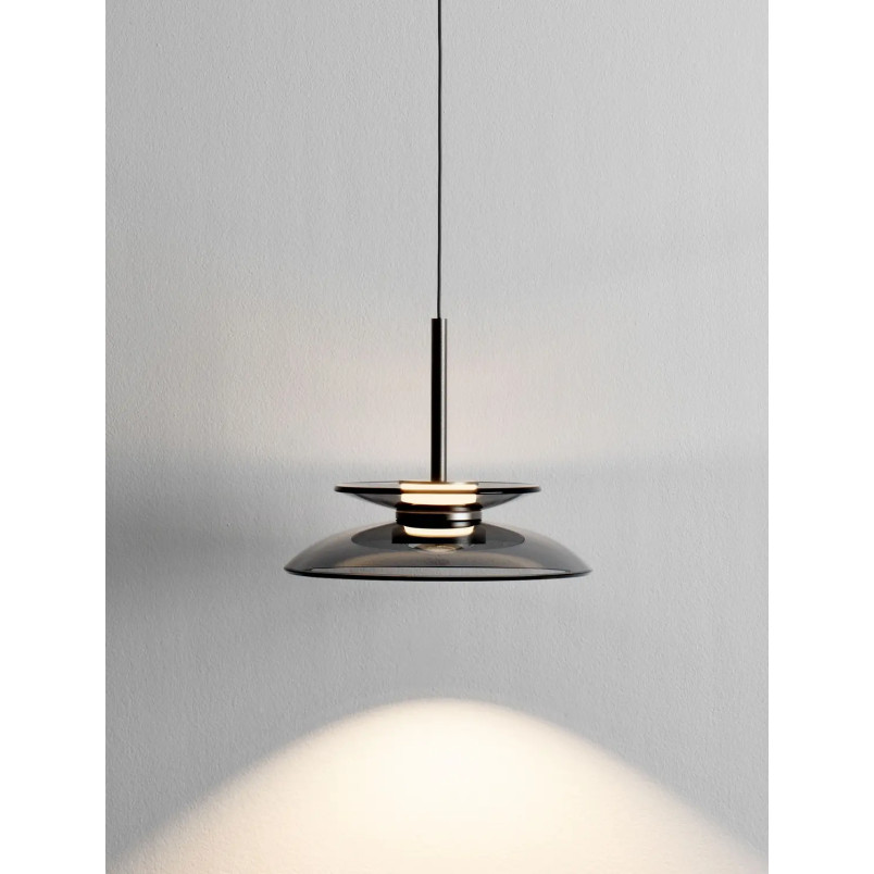 Lampa wisząca szklana designerska Loggi 23cm LED 3000K szkło dymione / ciemny nikiel