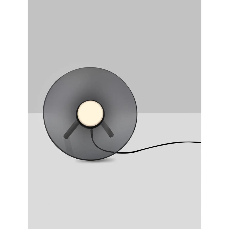 Lampa stołowa designerska z dotykowym włącznikiem Loggi 32cm LED 3000K szkło dymione / ciemny nikiel
