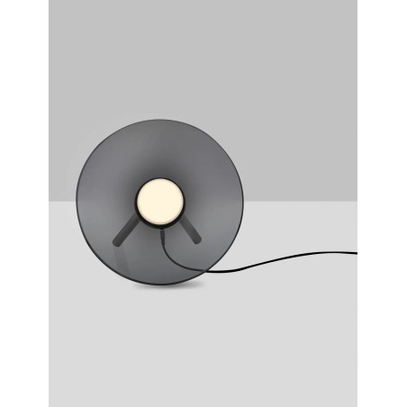 Lampa stołowa designerska z dotykowym włącznikiem Loggi 32cm LED 3000K szkło dymione / ciemny nikiel