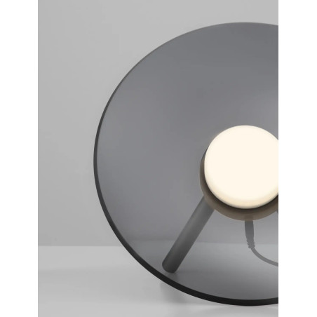 Lampa stołowa designerska z dotykowym włącznikiem Loggi 32cm LED 3000K szkło dymione / ciemny nikiel