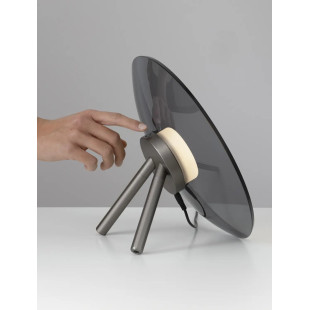 Lampa stołowa designerska z dotykowym włącznikiem Loggi 32cm LED 3000K szkło dymione / ciemny nikiel