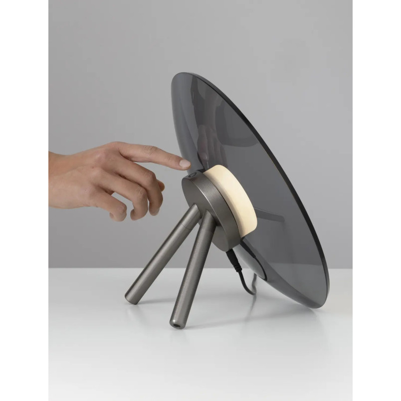 Lampa stołowa designerska z dotykowym włącznikiem Loggi 32cm LED 3000K szkło dymione / ciemny nikiel