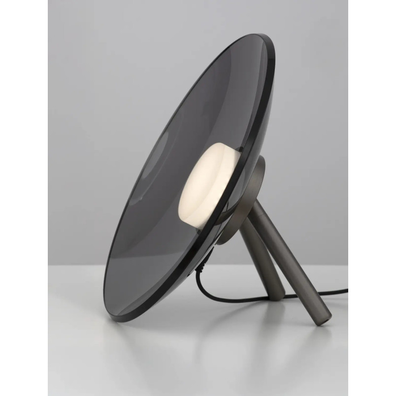 Lampa stołowa designerska z dotykowym włącznikiem Loggi 32cm LED 3000K szkło dymione / ciemny nikiel