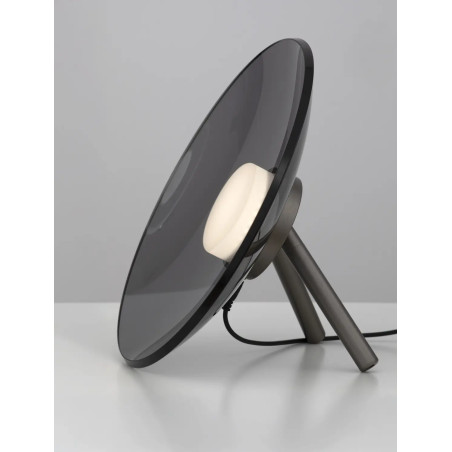 Lampa stołowa designerska z dotykowym włącznikiem Loggi 32cm LED 3000K szkło dymione / ciemny nikiel