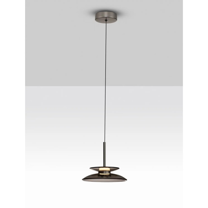 Lampa wisząca szklana designerska Loggi 23cm LED 3000K ciemny brąz / ciemny nikiel