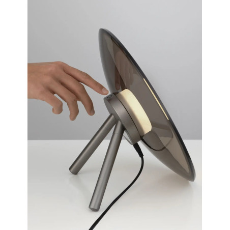 Lampa stołowa designerska z dotykowym włącznikiem Loggi 32cm LED 3000K ciemny brąz / ciemny nikiel