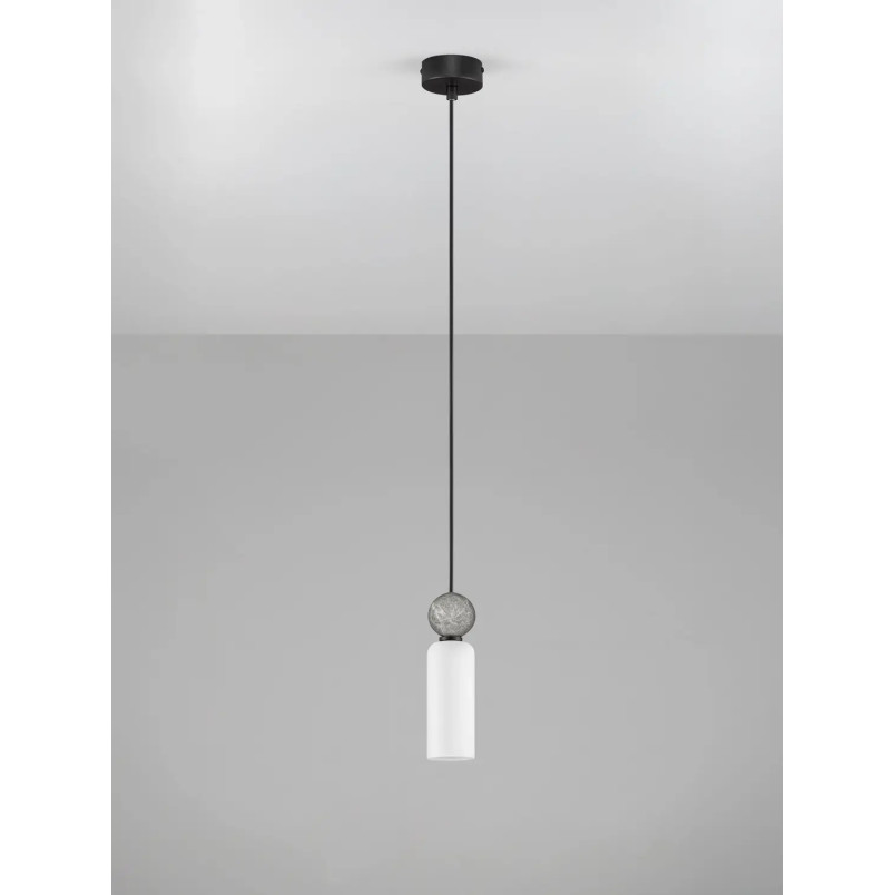 Lampa wisząca szklana tuba Molafine 6cm biały / szary kamień / czarny