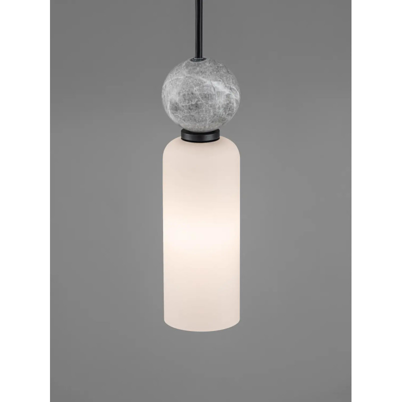 Lampa wisząca szklana tuba Molafine 6cm biały / szary kamień / czarny