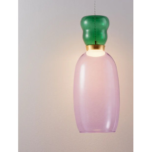 Kolorowa lampa szklana - wisząca Peach 15cm LED 3000K piaskowy złoty metal, błyszczący jaspis i fioletowe szkło