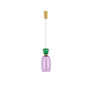 Kolorowa lampa szklana - wisząca Peach 15cm LED 3000K piaskowy złoty metal, błyszczący jaspis i fioletowe szkło