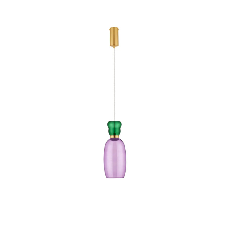 Kolorowa lampa szklana - wisząca Peach 15cm LED 3000K piaskowy złoty metal, błyszczący jaspis i fioletowe szkło